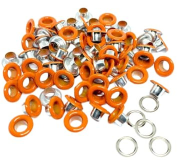 Wambere 100 Sets Innendurchmesser 10mm Bunte Hohlnieten Farbe Ösenschnalle Runde Leder Nieten Hohlnieten Metallzubehör für Dokumententaschen für DIY Handwerk Zubehör Kleidungsdekoration,Orange