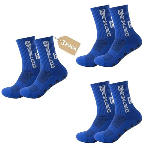 Nnicorns 3/4/5/6 Pairs FS Calzettoni Calcio Uomo, Grip Calze Antiscivolo Uomo, 39-46 Traspiranti Calzini Antiscivolo Calcio da Basket, Running, Ciclismo e Tennis Calcio Accessori (3 Blu)