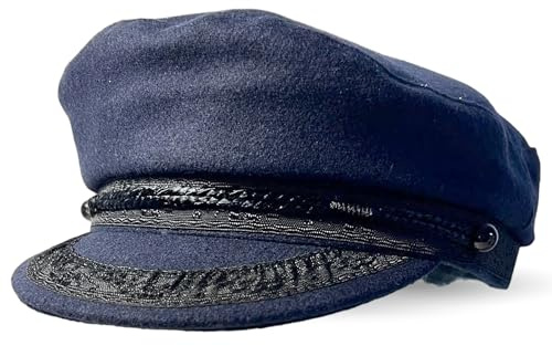 Traditionelle bretonische Wollmütze, Größe 58 cm, Größe M, Kapitän, Fischer, Mariner, Segler, Fiddlers Cap, Baker Boy, flache Kappe, Skipper, klassische französische und griechische Bootsmannmütze