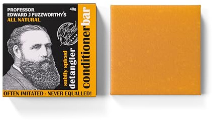 Professor Fuzzworthy Original Detangler Beard Conditioner Bar – 100% Natural Solid Conditioner for Beard & Hair – Moisturizes, Softens & Detangles – Subtly Spiced Scent – Men’s Grooming – 40g