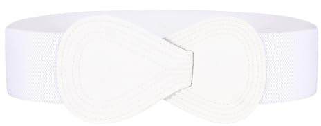 JasGood Damen Breiter Elastischer Taillengürtel Stretch Kleider Gürtel für Damen Hüftgürtel mit Modische Schnalle,Weiß,90cm