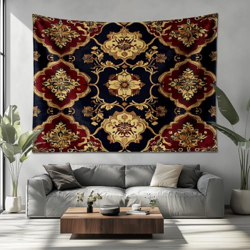 PatróN Tradicional Persa de Color Rojo Intenso Tapiz de Pared Tapiz PsicodéLico de 200x150cm, Marina de Guerra Tapiz, DecoracióN de Tela Para Sala de Estar, Dormitorio