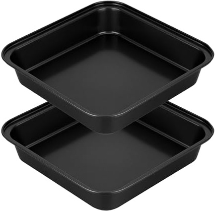 Axincardarm Square Cake Tin 9 Inch Carbon Steel Baking Tray Black Set of 2