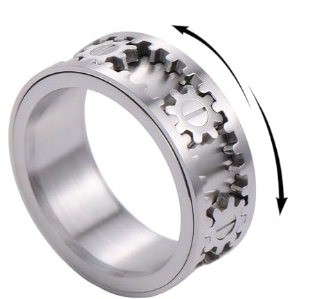 Anello Rotante Antistress Uomo, Anello Uomo Pollice Acciaio Girevole, Ansiolitico Anelli Per Donna Uomo Di Ansia Di Fidget, Giocattolo Fidget Adulti Con Ingranaggi Rotanti, Acciaio Inox Argento