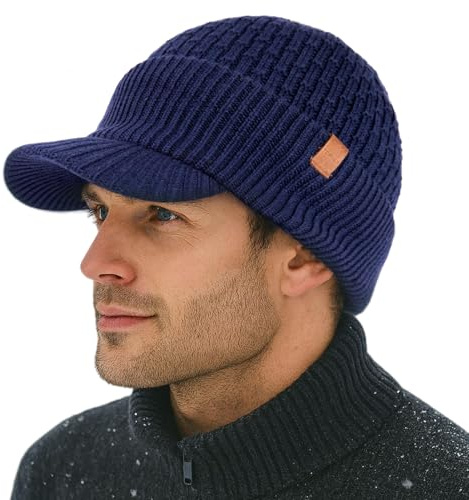 TOP-EX DryKnit™ 50% lana merino uomo donna cappello invernale con visiera – impermeabile antivento Beanie Beanie caldo foderato in pile lavorato a maglia per grandi teste, XL/XXL