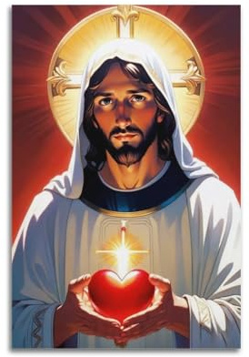 ZZBXSJ Stampa artistica da parete moderna con immagine di Gesù Cristiano che tiene il cuore sacro, stampa artistica su tela, 50 x 75 cm, senza cornice