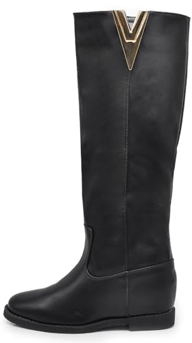 IF Fashion Stivali Alti da Donna Con decorazione metallica a forma di V Zeppa Interna Rialzo LY81-7