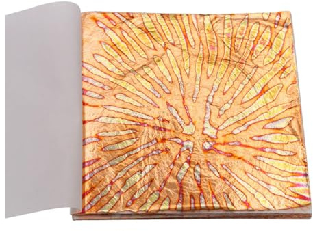 Pan De Oro Láminas de oro abigarradas colores, 50 unidades por folleto, for manualidades, decoración muebles, 14 x cm(Orange)