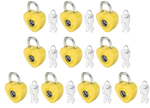 PATIKIL 10Pcs Mini Cadenas De Coeur, Petits Cadenas Metalliques En Forme De Coeur Avec 2 Clés Pour Journal Valise Boîte À Bijoux Sac À Dos Bagages, Jaune