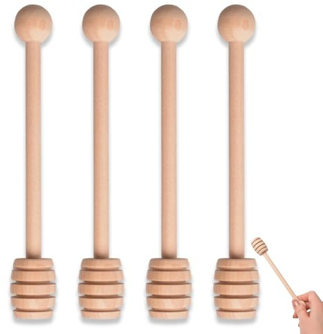 Weilin 4 Pcs Honey Sticks, 16cm Wooden Honey Dipper Spoon for Drizzling Stirrer Tools for Tea, Coffee Baking