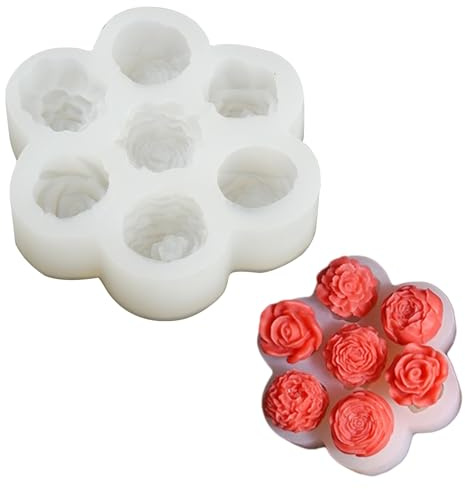 Ipotkitt 1 stampo in silicone a 7 cavità a forma di fiore bianco, piccole rose floreali, per caramelle, fondente, torte, cioccolato, keto, bombe, gelatina, ghiaccio, candele, artigianato