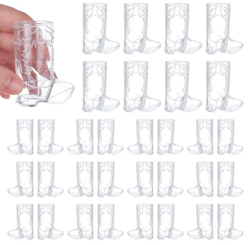 UNICRAFTALE 40Pcs Clear Cowboy Boot Shot Glasses for Party Decor | Mini Plastic Cowboy Cups Cute Reusable Clear Material Wedding Decorations Western Country Hen Theme Party Supplies
