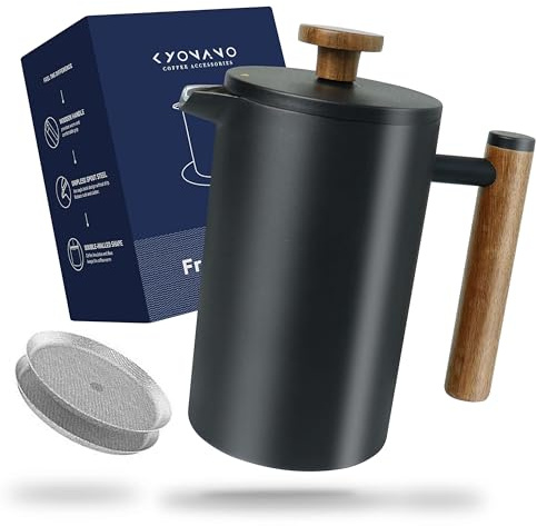 KYONANO French Press 0,6 Liter | Thermo Kaffeebereiter aus Edelstahl, Kaffee Camping für 2-3 Tassen, Doppelwandig Kaffeepresse isoliert Kaffee brühen beim Camping inkl. Ersatzfiltern & Anleitung