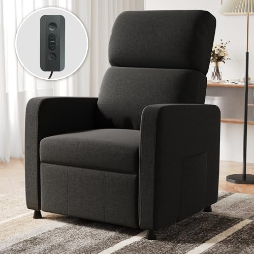 Devoko Poltrona Relax Elettrica, Ergonomica Reclinabile 90°-165°, Poltrona Reclinabile con Schienale e Poggiapiedi Regolabile, Poltrone per Soggiorno/Ufficio, con Tasconi Laterali, Nero