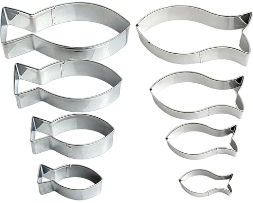 Fisch Ausstecher, 8 StüCk Wiederverwendbare Fisch Keksausstecher Set, Edelstahl Ausstechformen FüR Fische Leicht Zu Reinigen Für Plätzchen, Tortendeko, Kommunion, Kinder Backen