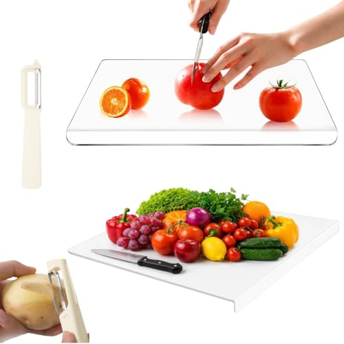 LiUKUANGDA Akrylskärbräda med diskläpp akryl skärbräda akrylskärbräda halkfri transparent skärbräda med läpp skärbräda glas alternativ 40 x 30 cm inklusive sparskål