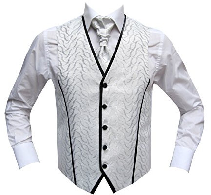 MMUGA Hochzeitswesten Set mit Plastron mit Biese Weiß 50