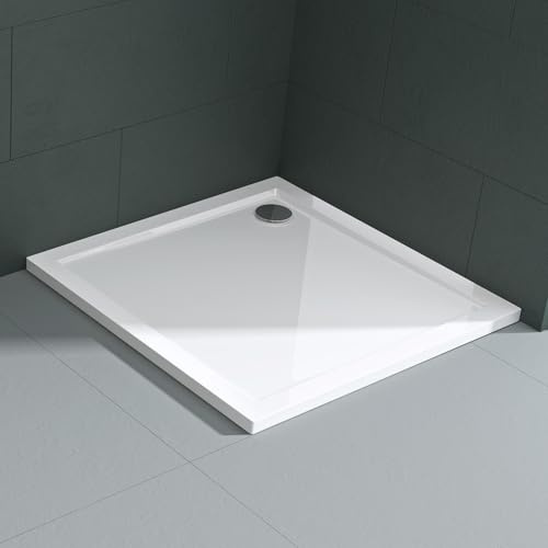 Mai & Mai Piatto Doccia con Piletta 80x80x4cm, Piatto Doccia Quadrato Faro1W in Acrilico incl. Piletta di Scarico (AL01), Bianco
