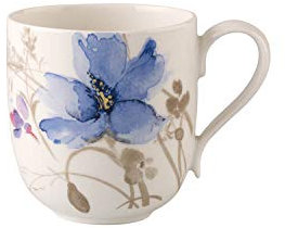 Villeroy & Boch - Mariefleur Gris Henkelbecher 260 ml Bunt, Spülmaschinenfest, Mikrowellensicher, Kaffeetasse, Kaffeebecher, Große Tasse, Geschirr, Blümchengeschirr, Premium Porzellan
