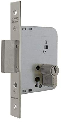 TESA 203150HN Cerradura De Embutir Para Puertas De Madera Con Cilindro Niquelado Entrada 50 mm, Frente Cuadrado 2031