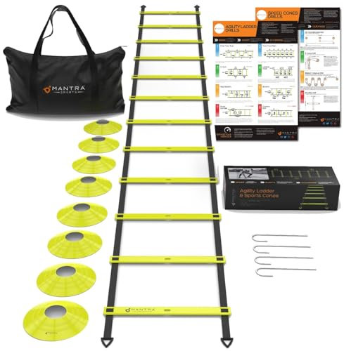 Fussball Trainingszubehör Kinder & Erwachsene, Koordinationsleiter mit Fussball Hütchen Set, 8 Hütchen Fußball Trainingsset mit Trainingsleiter, Zubehör Training Boxen, Basketball & Handball Trainer