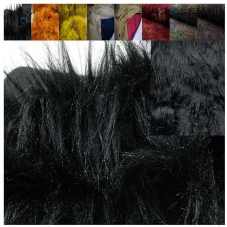 Fabrics-City schwarz Kunstfell Mammutfell Stoff 10cm Langhaarfell Zottel Fell Kuschelfell Plüschstoff für Dekoration, Nähprojekte, Basteln, Kuscheltiere, Mode, DIY, Pelzimitat, 3914