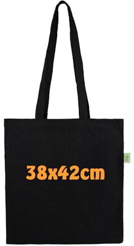 Cottonbagjoe Baumwolltasche 38×42 cm mit langen Henkeln | 90% recycelte Baumwolle | 180 g/m² Stoff | Einkaufstasche für Alltag und Events (schwarz, 25 Stk.)