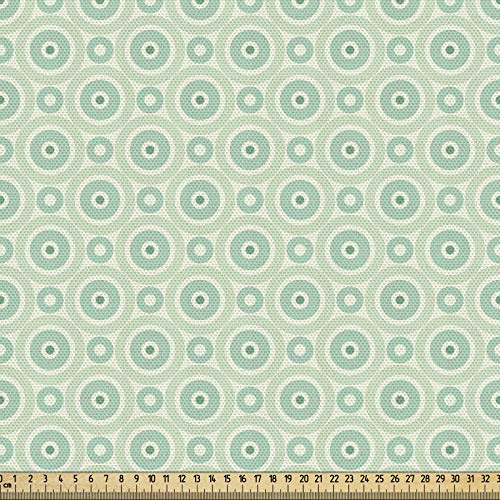 ABAKUHAUS Minze Gewebe als Meterware, Retro Kreise Geometrisch, Schön Gewebten Stoff für Polster und Wohnaccessoires, 1M (148x100cm),Mandelgrün Seafoam