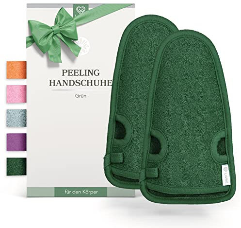 LoWell® 2 piezas de guantes exfoliantes - Guante exfoliante para baño turco para cuerpo y cara - Guía de exfoliación y 2 ventosas como bonus - Verde