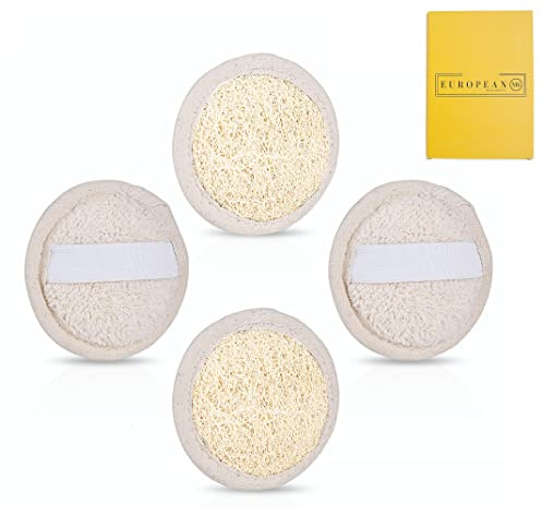 EUROPEAN M6, Premium 4 Stück Gesichts Luffa Pads, natürliche Gesichtspeeling Pad Reinigungsschwämme für saubere und lebendige Gesichtshaut (4er Pack)