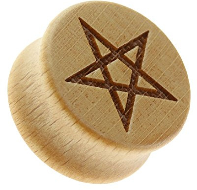 BlackAmazement Flesh Tunnel Plug Inlay Piercing Holz Wood Pentagramm Fünfstern Drudenfuß Herren Damen (20 mm - 1 Stück)