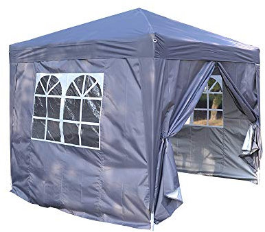 Panana 2MX2M 2.5MX2.5M 3MX3M Pop Up Gazebo Garden Party Tent With Sides Canopy Marquee (2.5mx2.5m, Gray)
