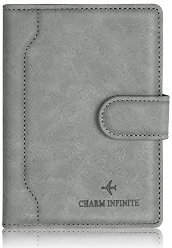 Toctax Passport Holder Cover, Leather RFID Travel Wallet Case Organiser with RFID Blocker, Passport Cover for Passport, Business Cards, Credit Cards, Boarding Passes (Grey)