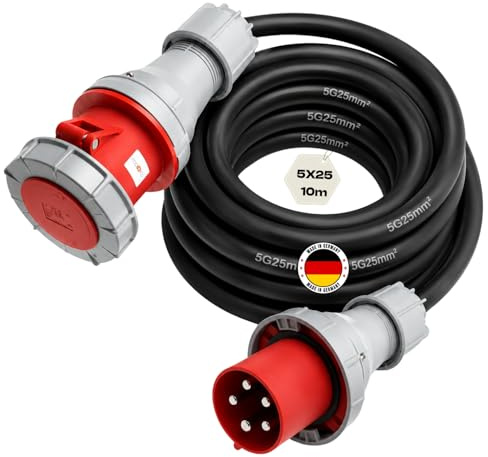 CEE-Verlängerungskabel Starkstromkabel Stromkabel Leitung Elektrokabel wasserdicht H07RN-F 5G25 5x25mm² 125A Steckern PCE IP67 Außenbereich outdoor, Größe:5G25/10m