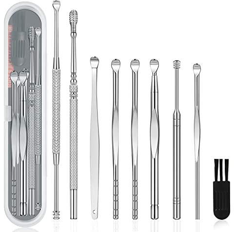 Ohrlöffel-Ohrenschmalz-Entfernungs-Set, Ohrreinigungs-Werkzeug-Set, Ohrenschmalz-Entfernungswerkzeug, Ohrkürette-Ohrenschmalz-Entferner-Werkzeug mit Reinigungsbürste und Aufbewahrungsbox, medizinische