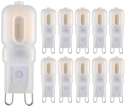 Sriomny G9 LED Bulb 2W Equivalent to 20、25W Halogen lamp 10-Pack T4 G9 Warm White 3000K 120V G9 Base, Crystal Chandelier, 360°Omni-Directional Lighting, Home Lighting Non-dimming