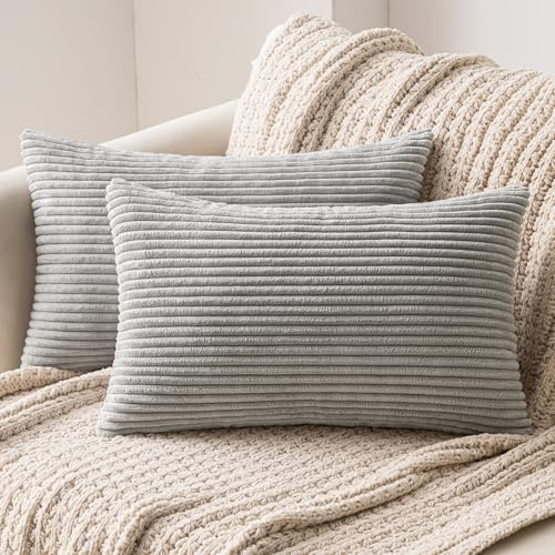 MIULEE Set med 2 kuddöverdrag i manchester, dekorativt mjukt dekorativt soffkuddfodral för hem, vardagsrum, sovrum, säng, 40 x 60 cm, ljusgrå
