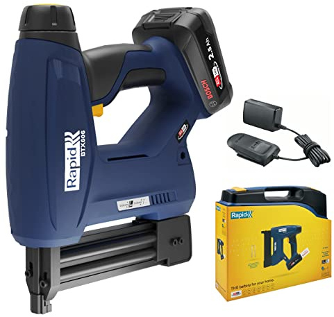 Rapid BTX606 18V Battery-Powered Staple Gun Kit, Cordless Heavy Duty Stapler for Hard and Soft Wood DIY, Takes Narrow Crown Staples and Brads, Includes 2.5Ah Battery, Charger & Case (5001503)