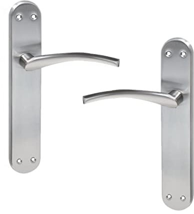 AZERODESIGN Ensemble poignées de porte en aluminium plaqué nickel satiné, disponible ensemble de poignée rosette ronde de 50 mm et sur plaque longue de 245 mm de long x 45 mm de large (longue plaque)