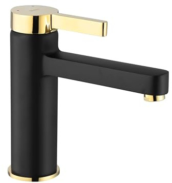 Rea Waschtischarmatur POLO BLACK GOLD BAS Wasserhahn Bad Badarmatur aus Messing Armatur für Waschbecken Badezimmer Mischbatterie Waschbecken Einhebel (Schwarz/Gold)
