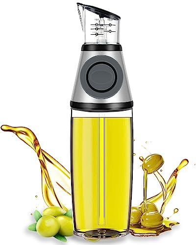 Botella dispensadora de aceite, pulverizador de aceite de oliva de 17 onzas, botella dispensadora de aceite y vinagre recargable de vidrio transparente con bomba de escala de medición para cocina,