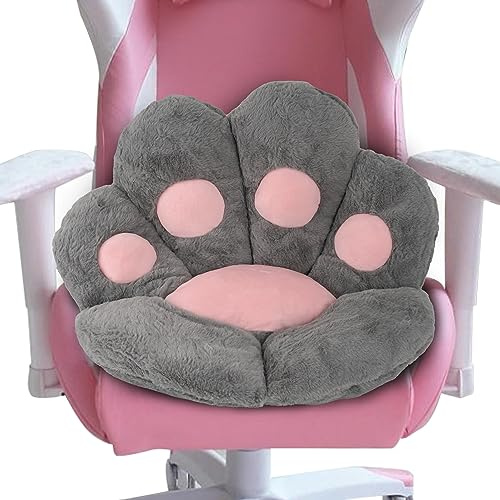 FlyGulls Katzenpfotenkissen, Kawaii, Katzenpfotenkissen für Computer, Gaming-Stuhl, bequeme Stuhlkissen für Büro, Plüsch, niedliche Kissen für Raumdekoration (Grau, 70 x 60 cm)