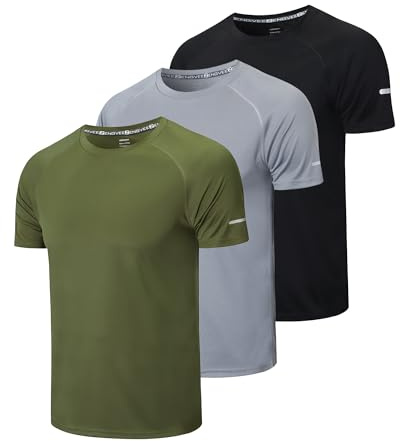 Gaiatiger 3 delar kortärmade T-shirts för män sport T-shirt herr snabbtorkande gymkläder löpartröja herr, Grå, svart, grön, 3XL