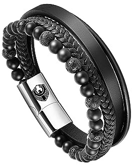 SHIEAGLELD Bracelet Homme Cuir, Bracelets perle Homme, bracelet homme acier, Magnetique Boucle en Acier Inoxydable et Boîte à Bijoux, Bracelet Exclusive pour l'idée de Cadeaux pour Hommes