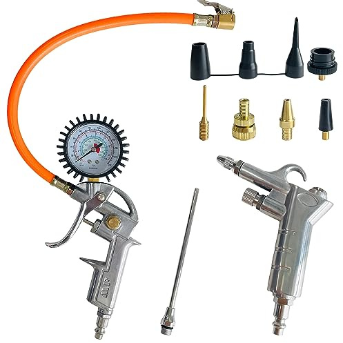 Socpuro Air Compressor Accessory Kit, Heavy Duty 112PSI Rubber Hose Tire Inflator Gauge with 8 Adapters, Universal 1/4 NPT Air Tool Kit