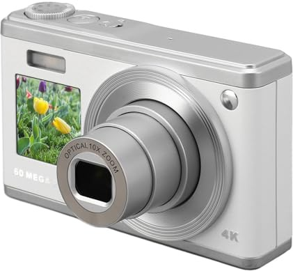 4K-Digitalkamera, 60 MP Ultra HD 10-facher Optischer Zoom, Kompakter Vlogging-Kamera-Camcorder, Tragbare Reisekamera, für (Weiß)