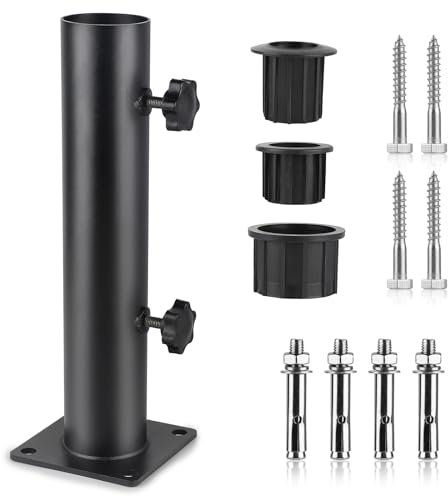 efuturetime Standrohr Sonnenschirm Ständer Halterung Verstellbarer mit 3 PVC Reduzierring(32/38/48mm), Sonnenschirmhalter Boden Hülse Sonnenschirm Einbetonieren mit 8 Stahlnägel, Schwarz