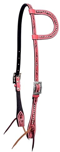 BLACK HOOF Halfter aus amerikanischem Leder, mit silberfarbenen Punkten, Pink / Türkis