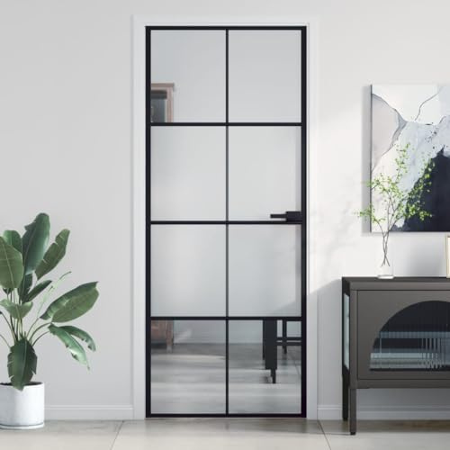 Festnight Innentür Schlank Zimmertüren Schwarz-13 Glastüren Innen 83x201,5 cm Zimmertüren Mit Zarge Komplett Innentüren Mit Zarge Zimmertür Innentüren Glas Hartglas und Aluminium