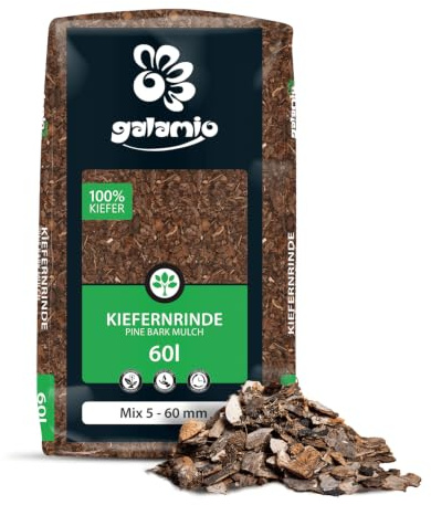 GALAMIO Rindenmulch Kiefer Mix 5-60 mm 60 L | Unbehandelter, natürlicher Bodenschutz